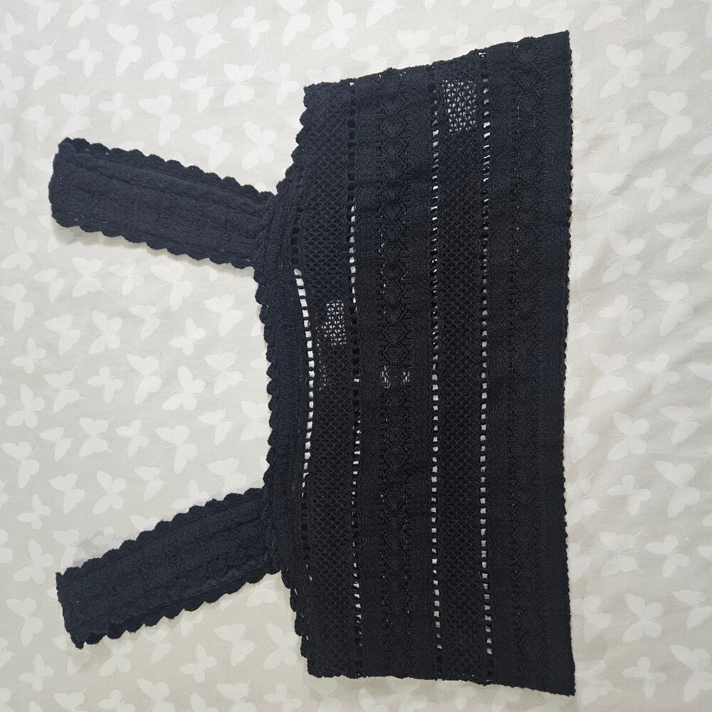 Aerie Black Crochet Crop Tank Top Small CottageCore Whimsigoth Boho Festival